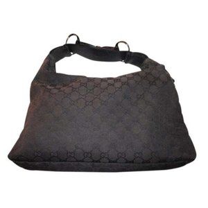 Gucci Vintage Black HOBO Large G Logo Canvas And Black Leather